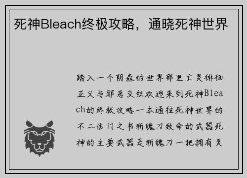 死神Bleach终极攻略，通晓死神世界