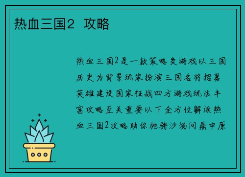热血三国2  攻略