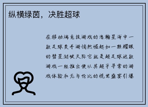 纵横绿茵，决胜超球